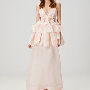 Zimmermann Pink Lace Maxi Linen Evening Dress